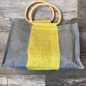 Gray and Yellow Bag with Wood Handles